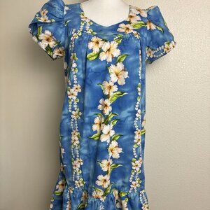 Authentic Made in Hawaii MuMu Kaftan Midi Dress Floral Ruffle Sz M